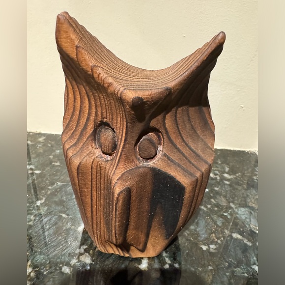 Vtg Owl Hand Carved Redwood Figurine Wood Carvings Oscar W Johnston 6” - Picture 1 of 6